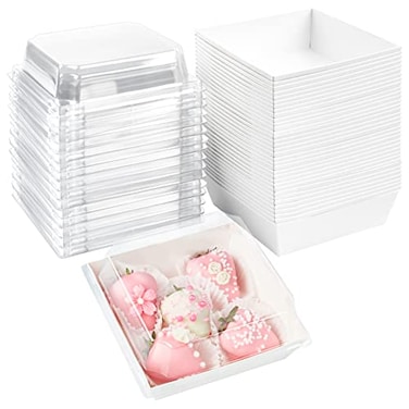 Ocmoiy White Charcuterie Boxes with Clear Lids 4x4 Inch 100 Pack Square Kraft Bakery Cake Slice Boxes with Window Dessert To Go Containers 100