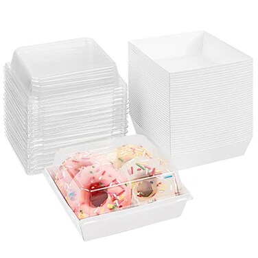 Ocmoiy Small Charcuterie Boxes with Clear Lids To Go Paper Disposable Food Containers 5 Inches Bakery Dessert Boxes for Sandwich Cookie Pastry Cake Slice White 50ct