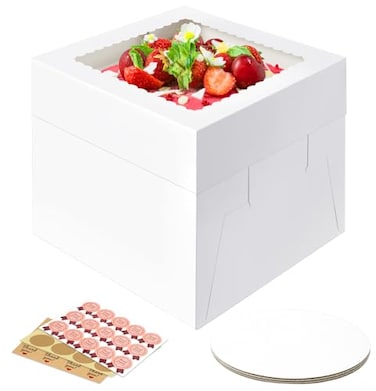 Vorfre 3 Pack Cake Boxes 12 Inch White Square Cake Boxes with Cake Boards Disposable Cardboard Cake Containers with Lids for Pastry Donuts Pies Cookies Dessert Wedding Birthday Party 12128 In