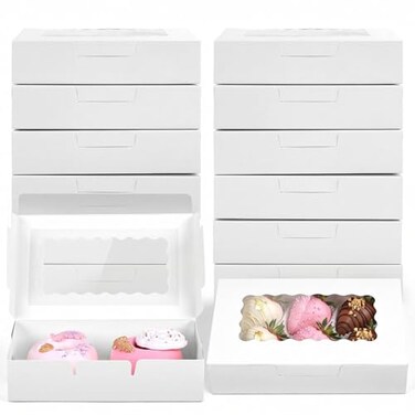 VGOODALL 20PCS Cookie Boxes 7x43x15 Inches White Bakery Boxes with Window Cupcake Containers for Gift Giving Treat Dessert StrawberriesMuffins