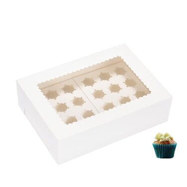 JJO Mini Cupcake Box 5 PackHolds 24 Mini CupcakesCupcake Holder 14x10x4 Inch White Bakery Boxes with Window for Birthday Holiday Party Bakery