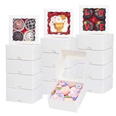 ROSPAKTEK 40 Pack White Bakery Boxes 4x4x2 Inches Cookies Boxes Mini Bundt Cake Boxes Pie Boxes Cinnamon Roll Treat Boxes Chocolate Truffle Boxes Party Wedding Favor