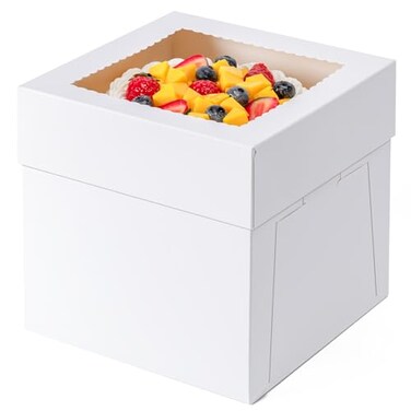 Hoewina 3 Pack Cake Boxes 10 Inch 10x10x8 Inches Tall Cake Large Box Disposable Cakes Transport Containers with Lids Bakery Boxes with Large Window for Cookies Pies Cupcakes PastryWeddingBirthday Part