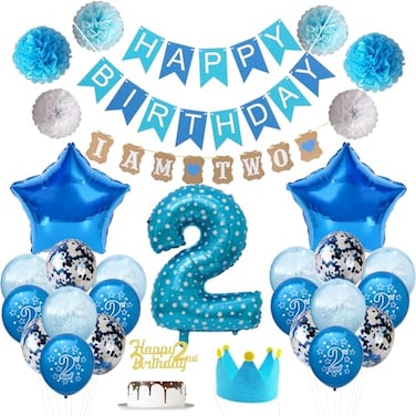 zrjssyp 2nd Birthday Decorations Blue Princes 2nd Birthday Party Decorations Blue 2 Year Old Birthday Party Supplies