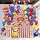 kozee Carnival Circus Theme birthday party decorations include red blue yellow balloon foil hot air popcorn balloons striped banner tablecloth Backdrop carnival road sign paper card Signboard decor