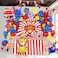 kozee Carnival Circus Theme birthday party decorations include red blue yellow balloon foil hot air popcorn balloons striped banner tablecloth Backdrop carnival road sign paper card Signboard decor