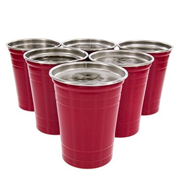 D'Eco DEco Reusable 16 oz Red Party Cups 6 Pack Unbreakable Stainless Steel Dishwasher Safe Drinking Glasses Great for Hosting Entertaining Cups for College Party Games Great Holiday Xmas Gift