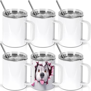 Wzaytia 12 Oz Sublimation Coffee Mug Blanks With Handle 6 Pack Stainless Steel Sublimation Coffee Tumbler Individually Boxed White