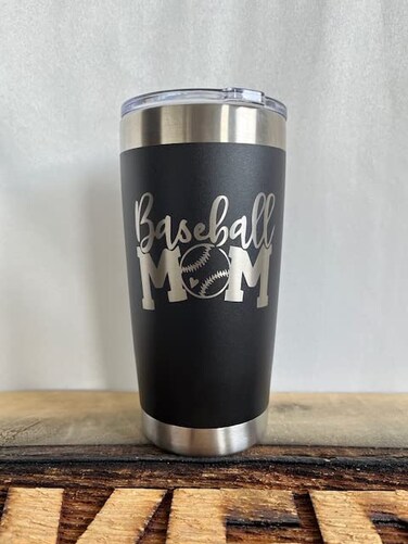 Maverick Advantage Baseball Mom Tumbler 20 oz Black w Sliding Lock Lid Gift