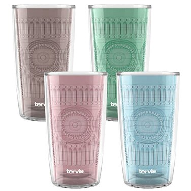 Tervis Romantic Embossed Hobnail Collection Made in USA Double Walled Insulated Tumbler Travel Cup Keeps Drinks Cold Hot 16oz 4pk Assorted