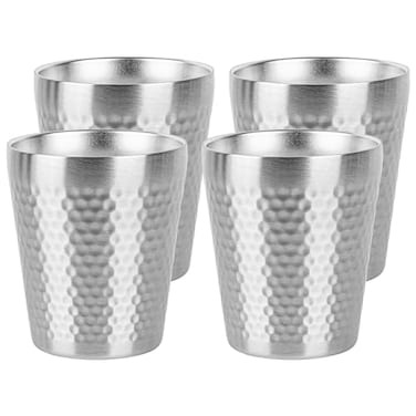 Adorila 10oz Stainless Steel Cups 4 Pack Stackable Double Wall Metal Tumblers for Home RV Camping Wine Espresso Silver