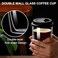 gegewawa Double Walled Glass Coffee Mugs Glass Coffee Cugs with Silicone Lid 12OZ Insulated Coffee Mug Clear Coffee Mug for TravelKitchenBlack