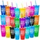 LEIFEOSH 24 Pack Plastic Tumblers with Lids and Straws Sometime You Forget You Are Awesome Gifts Reusable Cups with Lids Colorful Cups for Party Iced Coffee Cup Bulk Tumbler 24 oz Solid Colors Printed