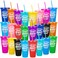 LEIFEOSH 24 Pack Plastic Tumblers with Lids and Straws Sometime You Forget You Are Awesome Gifts Reusable Cups with Lids Colorful Cups for Party Iced Coffee Cup Bulk Tumbler 24 oz Solid Colors Printed