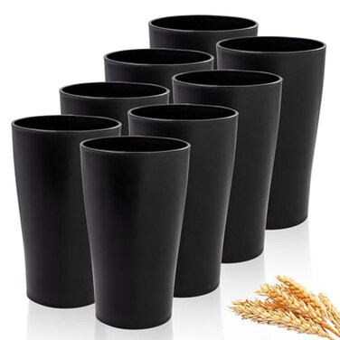 ejonirinjonir EI 15oz Black Wheat Straw Cups Set of 8Drinking GlassesReusable Plastic CupsUnbreakable Cups for KitchenSuitable for Dinner on Picnic Outdoor Activities Dormitory