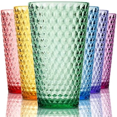 Bravario Laguna Plastic Drinking Glasses Dishwasher Safe Set of 6 18 oz Multicolor BPA Free Hard Plastic Cups Reusable Durable Kitchen Cups Set Tumblers for Outdoor Patio