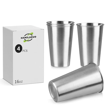 HAMILADUO 4Pack 16 oz Stainless Steel Pint CupsStainless Steel CupPint Cup Tumblerwater TumblerStackableReusableBPA Free 4