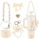 RONGFY Stanley Cup Accessories Set for 40oz 30oz04in Silicone Straw Cover Cute CharmHandle StrapCup RingPlush PendantStanley BootHeart Buttons for Tumbler White
