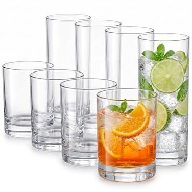 Meolibour Plastic Drinking Glasses Set of 8 14oz Rocks 20oz Water Cups Unbreakable Plastic Glasses Drinkware Clear Kitchen Tumblers for Home Outdoors Reusable BPAFree TopRack Dishwasher Safe