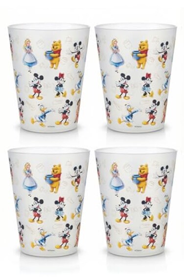Best Brands Disney Reusable Plastic Cups 4 Pack 16 oz Plastic Drinking Glasses with Mickey Stitch Pooh or Disney100 Designs BPAFree Stackable Top Rack Dishwasher Safe Tumblers for Water Juice More