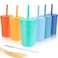 shopwithgreen 10 oz Wheat Straw Cups with Lids and Silicone Straws Unbreakable Drinking Glasses Plastic Cups for Kitchen Small Tumbler Cups with Cleaning Brush BPA Free Dishwasher Microwave Safe 6 Pac