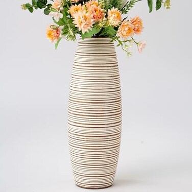 Leewadee White Wash Floor Vase for Pampas Grass Large Flower Vase for Home Decor 13 inches Resin
