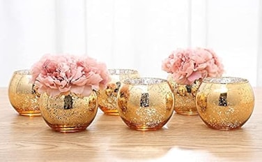 Lynnsdecor Set of 6 Bling Vases Round Golden Silver Rose Gold Table Vases for Party Wedding Centerpiece Gold Medium