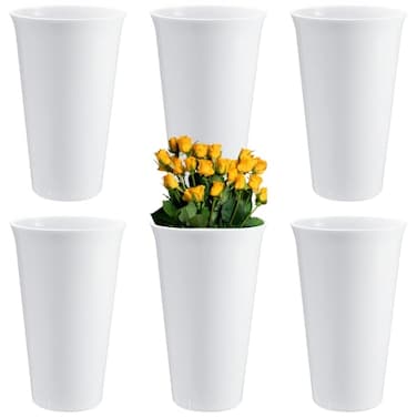 HFYZZ 6 Pack Flower Buckets for Cut Flowers 984 Inch Plastic Floral Buckets Modern Round Vases for Centerpieces Display Decorative Plastic Vases for Home Office Wedding Decorations White