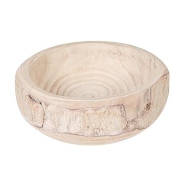 Bloomingville Decorative HandCarved Paulownia Wood Bowl Whitewashed 105 in Diameter 425 in Tall