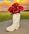 Top Brass Cowgirl Boot Flower Vase 9 Tall Antique White Finish with Intricate Tooled Leather Detailing Decorative Western Cowboy Modern Rustic Decor