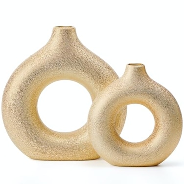 Fulloog Modern DonutShaped Decorative Vases Handmade Minimalist Boho ins Style Modern Vase for Home Decor for Wedding Dinner Table Party Living Room Office Bedroom Gold Large Small