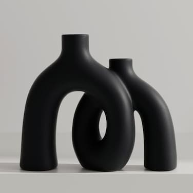 Jonronboci Matte Black Vase Set Hug Hollow Donut Aesthetic Ceramic Vases Home Decor Modern Nordic Minimalist Decorative Vase for Table Centerpiece Bookshelf Office Entryway Console Fireplace Black