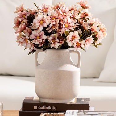 MittDitt MittDitt Ceramic Flower Vase with Handles 8 inch Tall OffWhite Vase Decorative Terracotta Vases Farmhouse Rustic Pottery Vases for Home Decor Living Room Table