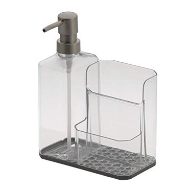 Spectrum Soap Dispenser with Sponge and Brush Holder for Kitchen Sink Hexa Sink Organizer with Refillable Pump and Removable Base for Easy Cleaning
