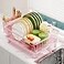 GHERISN Dish Drainer Rack with Drip Tray Sink Dish Drainer with Drainage Spout Stainless Steel Dish Drying Rack with Cups Utensil Cutting Board Holders for Kitchen Counter SpaceSaving Pink
