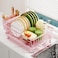 GHERISN Dish Drainer Rack with Drip Tray Sink Dish Drainer with Drainage Spout Stainless Steel Dish Drying Rack with Cups Utensil Cutting Board Holders for Kitchen Counter SpaceSaving Pink