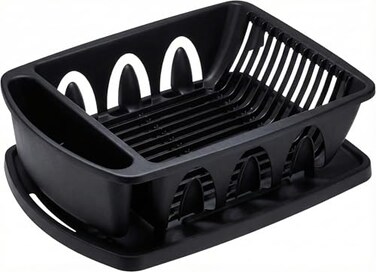 Tribello Sink Dish Drying Rack Heavy Duty Hard Plastic Drying Rack Dish Drainer for Kitchen Counter with Drainboard Set with Silverware Holder 18 x 13 x 6 Black Made in USA