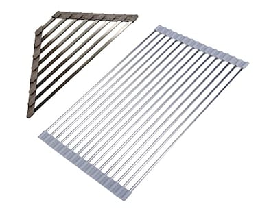 Ahyuan Corner Sink Dish Drainer Over The Sink Dish Drying Rack Corner Dish Rack SUS304 Cubic Stainless Still Kitchen Sponge Holder Corner Sink Sponge Caddy Dish Rack Light Gray