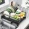 Epicano Dish Drying Rack for Kitchen Counter Large Capacity Dish Rack with Wooden HandleCup Holder Knife Slots Rustproof Dish Drainer with AutoDrainage System Kitchen Sink Organizer Black