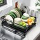 Epicano Dish Drying Rack for Kitchen Counter Large Capacity Dish Rack with Wooden HandleCup Holder Knife Slots Rustproof Dish Drainer with AutoDrainage System Kitchen Sink Organizer Black