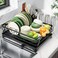 Epicano Dish Drying Rack for Kitchen Counter Large Capacity Dish Rack with Wooden HandleCup Holder Knife Slots Rustproof Dish Drainer with AutoDrainage System Kitchen Sink Organizer Black