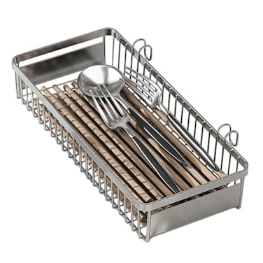kaileyouxiangongsi 304 Stainless Steel Utensil Drying RackChopsticksSpoonForkKnife Drainer Basket Flatware Storage Drainer Square