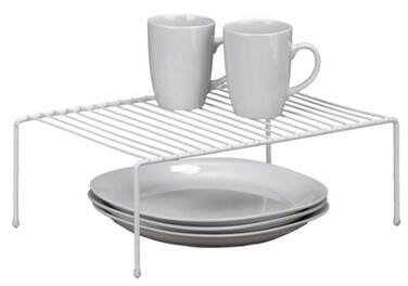 Kitchen Details Free Standing Helper Cabinet and Countertop Shelf Organizer Good for Dishes Mugs Glasses Bowls Large White