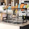 PUSDON Over the Sink Dish Drying Rack 2 Tier Adjustable Large Capacity Stainless Steel Dish Rack for Kitchen Counter Heavy Duty Space Saver Organizer with Utensil Holder Black