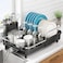 SNTD Dish Drying Rack Expandable Dish Rack for Kitchen Counter Stainless Steel Dish Drainer with Drainboard Set and Utensil Holder Black