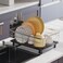 AIDERLY Stainless Steel Dish Drying Rack Extendable Drain Spout Utensil Holder Knife Slots Compact for Kitchen Counter Black