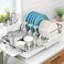 SNTD Dish Drying Rack Expandable Dish Rack for Kitchen Counter Stainless Steel Dish Drainer with Drainboard Set and Utensil Holder White