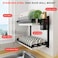 USHARP Hanging Dish Drying Rack Wall Mounted Dish Rack Kitchen 2 Tier Plate Organizer Wall Mount Stainless Steel Dish Drainer Storage Shelf with Drainboard Cutlery Holder Black Ajustable Height 16