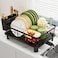 GHERISN Dish Drainer Rack with Drip Tray Sink Dish Drainer with Drainage Spout Stainless Steel Dish Drying Rack with Cups Utensil Cutting Board Holders for Kitchen Counter SpaceSaving Black