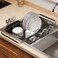 romision Over the Sink Expandable Dish Drainer Drying Rack In Stainless Steel for Small Kitchen Counter Space Saving Modern Compact Metal Above Plate Dryer Strainer Adjustable Hanging Inside Drain Hol